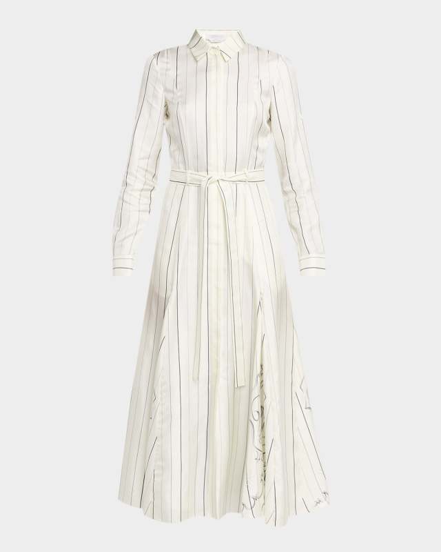 Galway Striped Silk Belted Midi Shirtdress
